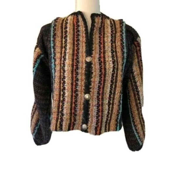 Nancy Lee Kaufman Cardigan Womens Handmade Wool Sweater Jacket Striped Buttons